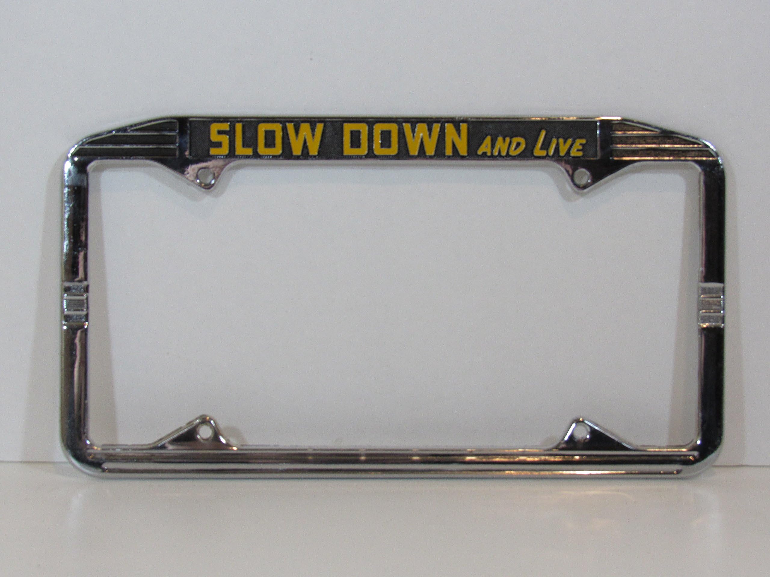 Nor Cal Speed Art Deco Slow Down and Live License Plate Frame Metal Chrome