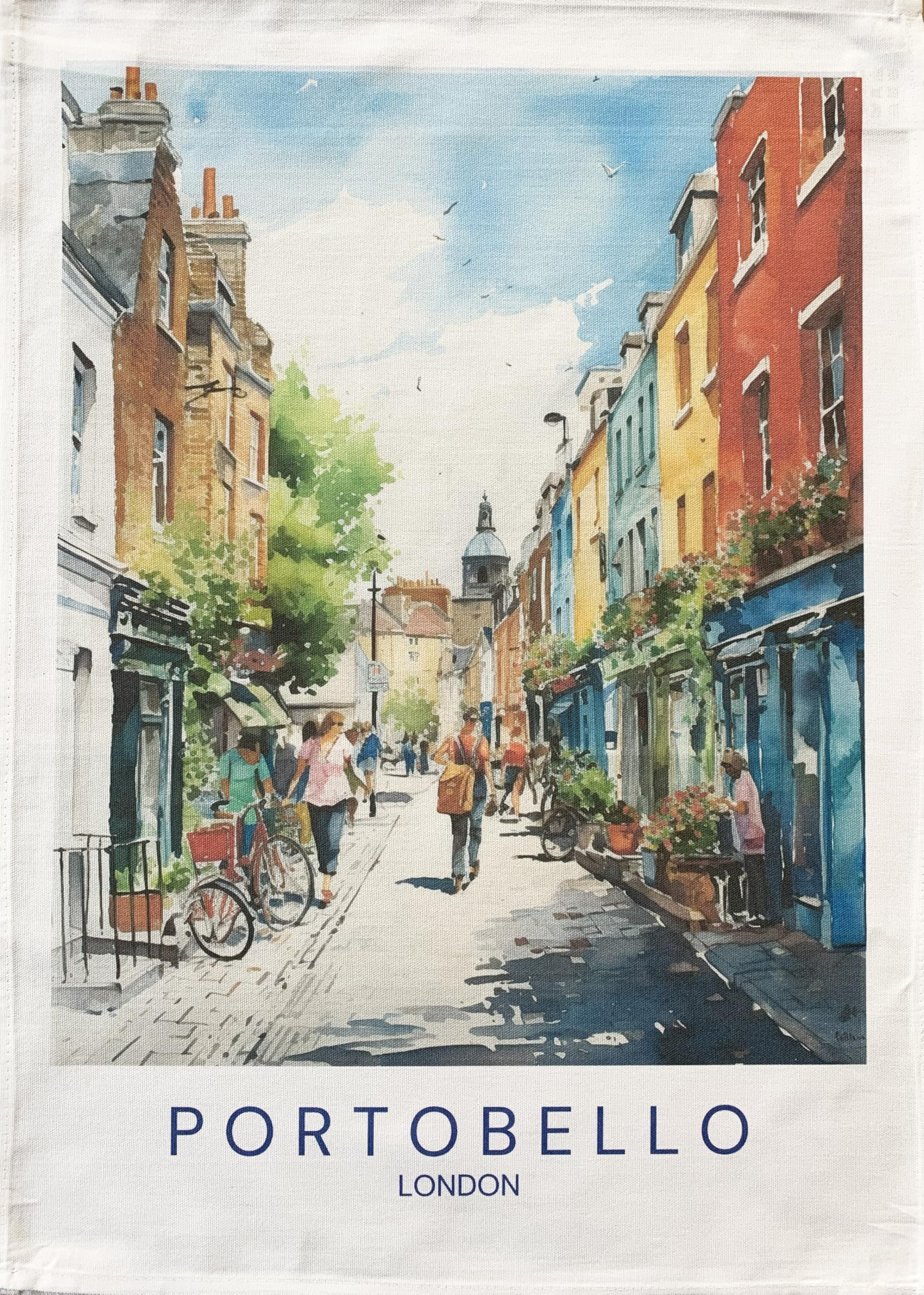 Half A Donkey White Portobello London Large Cotton Tea Towel