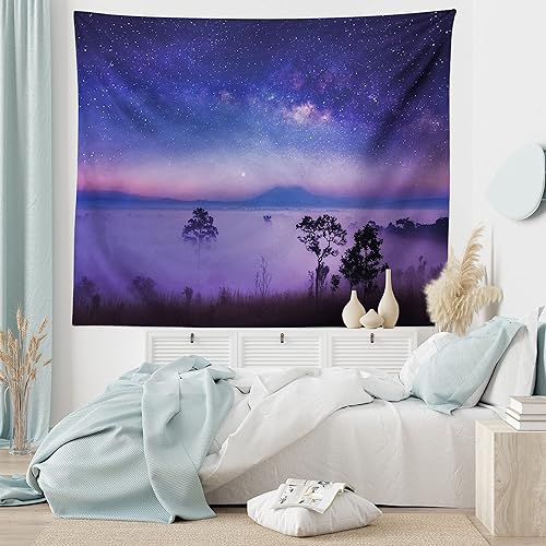Lunarable Tapiz espacial, noche estrellada en un parque nacional de Tailandia, imagen de paisaje de bosque místico, decoración de tela para colgar