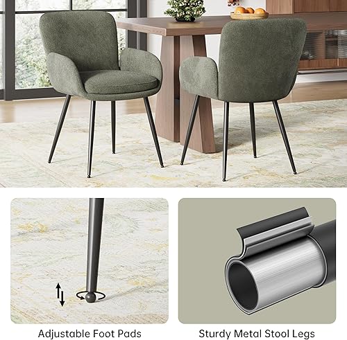 Miniatura 4 de VKNOW Juego de 2 sillas de comedor modernas, sillas de comedor tapizadas con reposabrazos, sillas de cocina con respaldo ergonómico curvado para