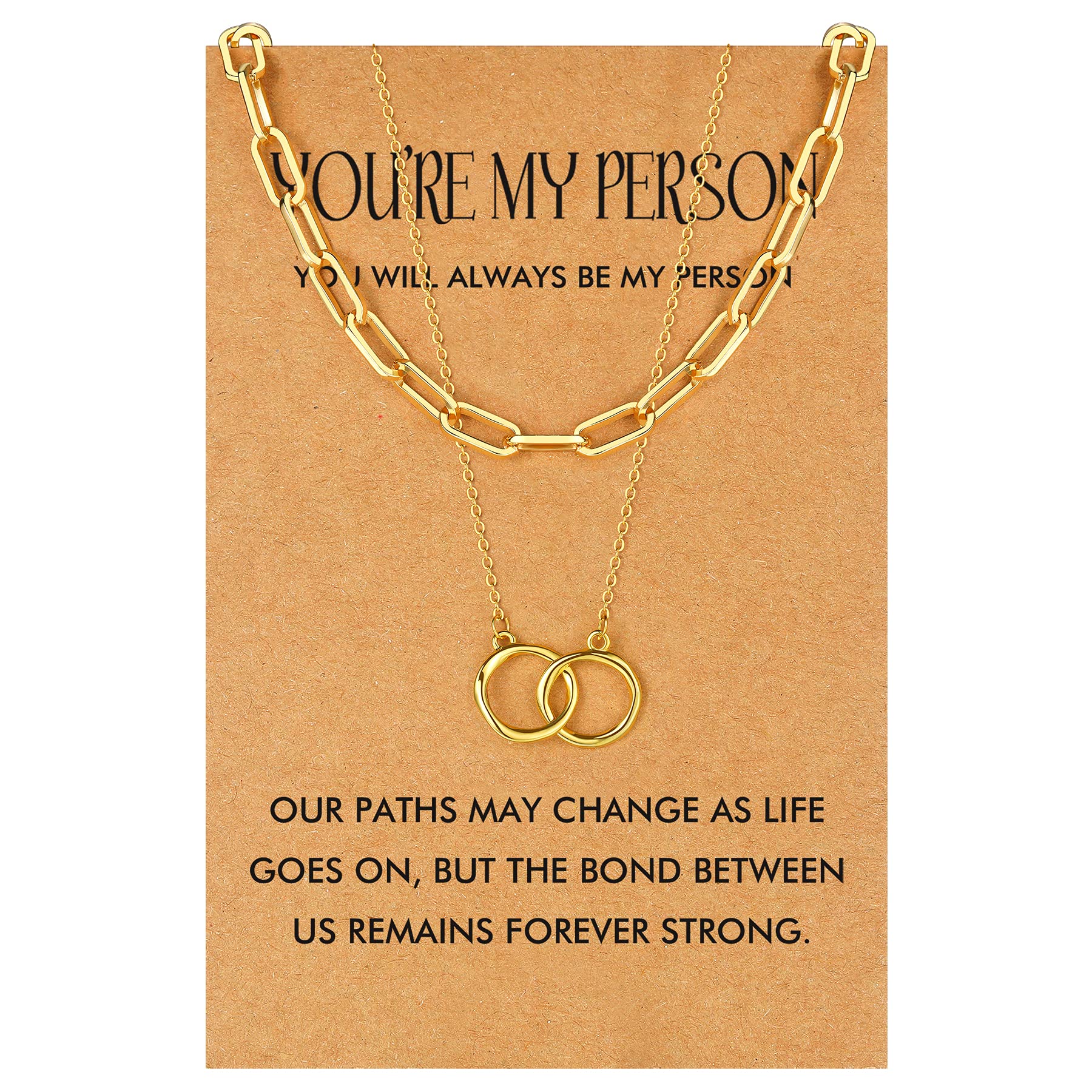 Layered Choker Necklace Gold Evil Eye Necklace for Women 18k Gold Plated Paperclip Chain Necklace 2pcs Double Ring Pendant Necklace