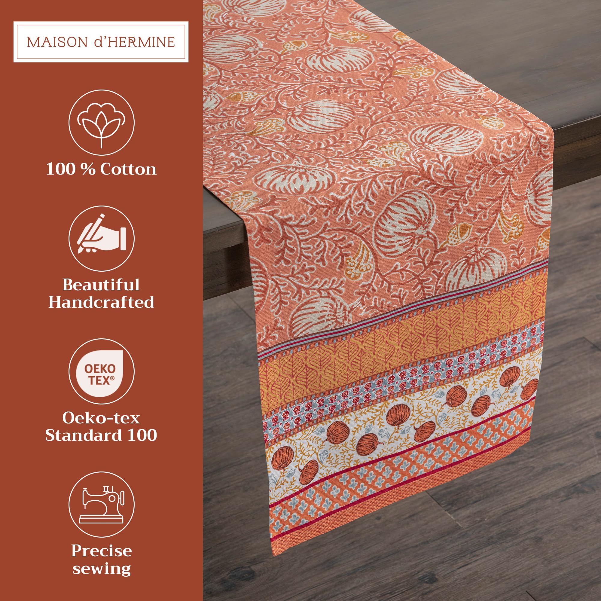 Maison d' Hermine Table runner 100% Cotton Single Layer Table Runners 230 CM long for Christmas Decorations Home Kitchen Dining Party Wedding Bridal Shower (Harvest Festival - Image 3
