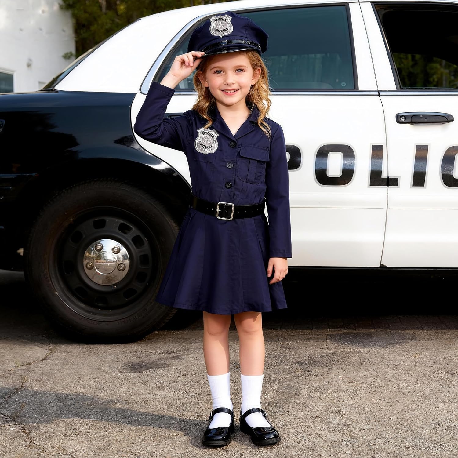 Girls Police Officer Costume Kids Cop Uniform Toddler Policeman Outfit, Police Dress Up Halloween Birthday Gifts - Image 2