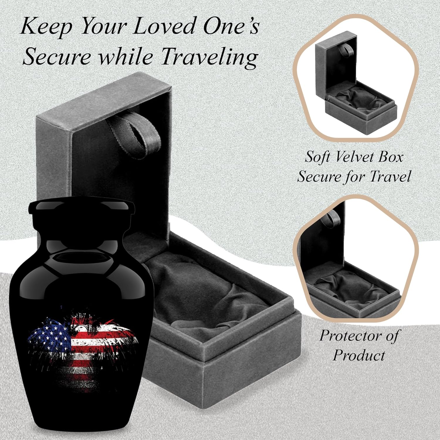 Personalized Urns for Human Ashes, Customized Eagle Flag Adult Cremation Urn, Memorial Adult Human Urn with Velvet Bag. (Single Keepsake)