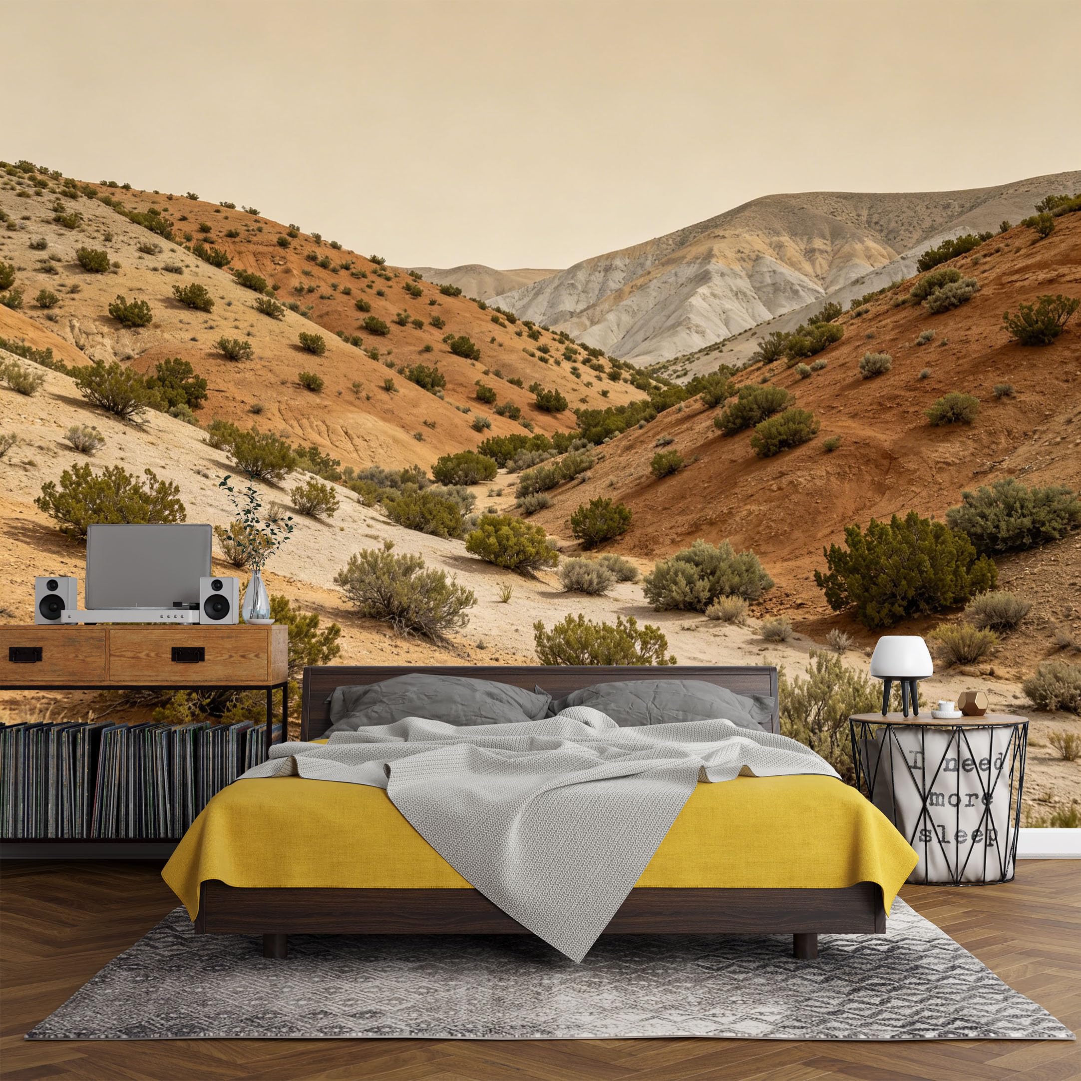 Custom Size Wall Mural， Desert Canyon Landscape Sandstone Hills Nature Scenic View，SelfAdhesive Art Prints wall Fabric (No PVC) Removable Wallpaper Living Room Decor