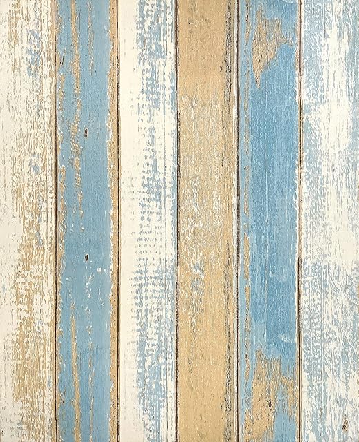 Peel and Stick Wallpaper Wood Effect 40 X 1000CM, Shackcom Self-Adhesive Removable Waterproof Anti-Scratch Contact Paper Decorative for Wall Furniture Door  Blue & Yellow Color