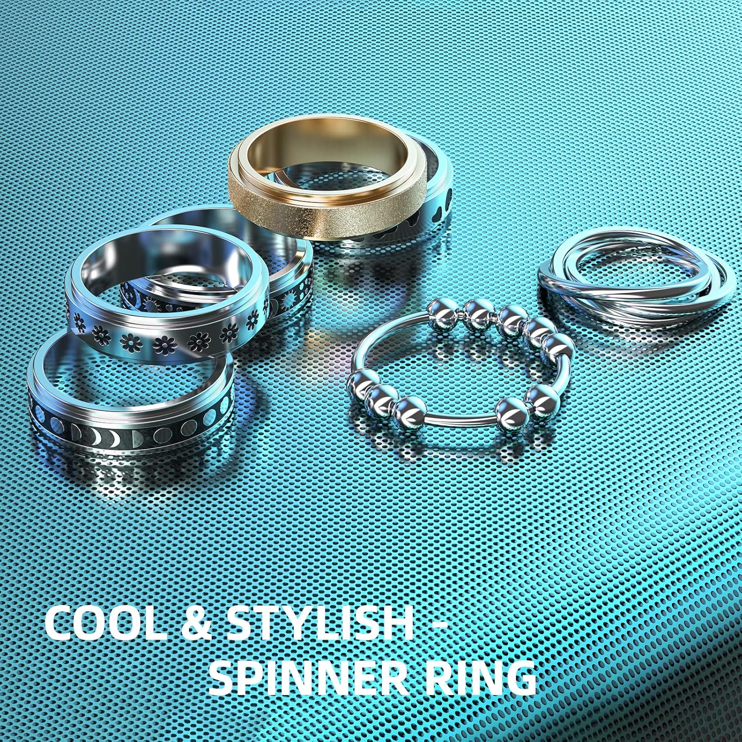 Miniatura 6 de Anillo para la ansiedad para mujer anillos para la ansiedad para mujer anillo giratorio para la ansiedad y el estrés anillos para aliviar la