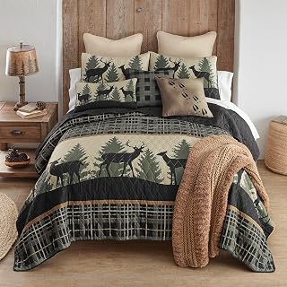 Twin Polyester Bedding Set - 2 Piece - Deer Walk Lodge Quilt Set with Quilt and One Standard Pillow Sham - Fits Twin Size Beds - Machine Washable - Perfect for Lodge Themed Decor!