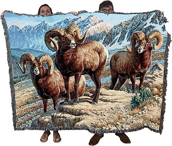 Pure Country Weavers Mountain Monarchs Blanket by Cynthie Fisher - Big Horn Sheep Wildlife Lodge Cabin Gift Tapestry Throw Woven from Cotton - Made in the USA 72x54