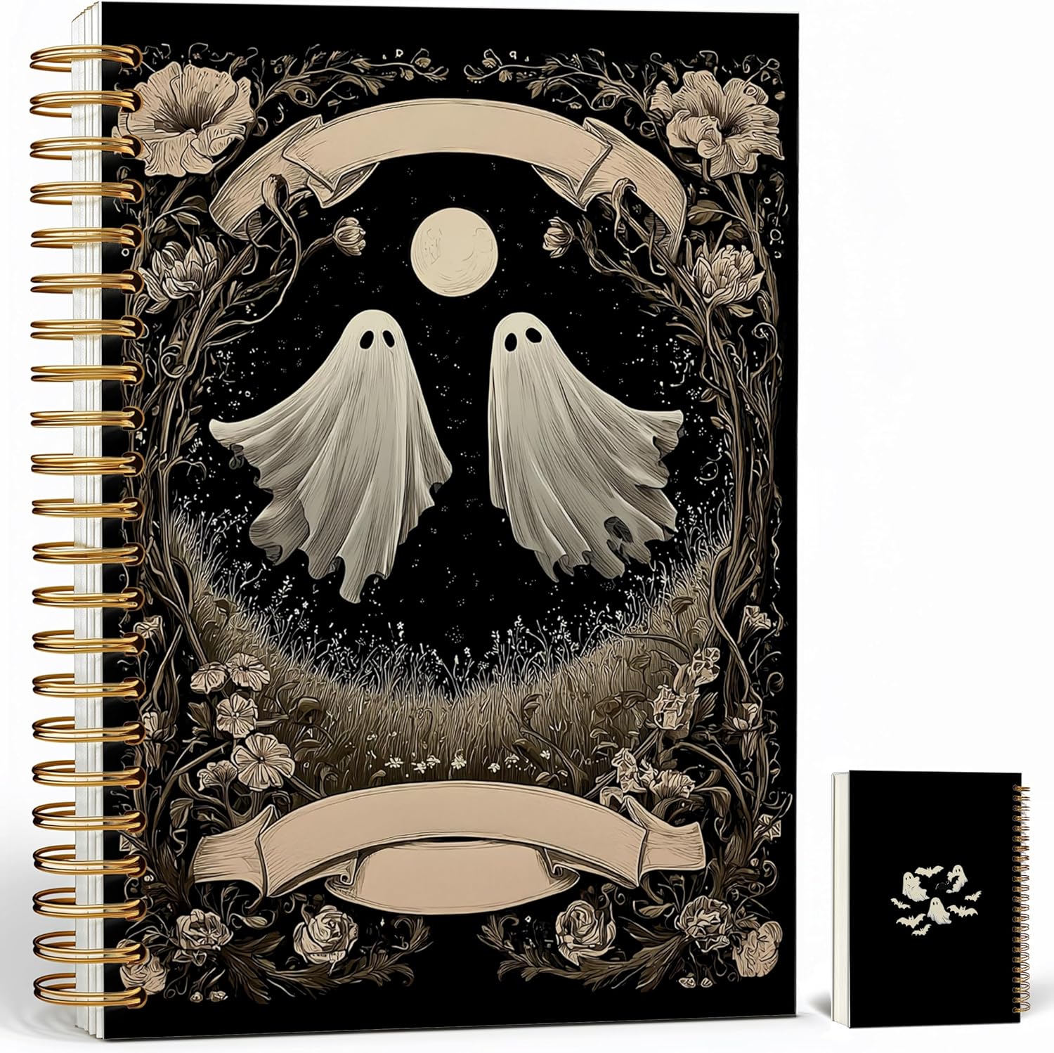 Notebook Journal for Women - A5 Spiral Notebook with Ghost in forest Design, Vintage Dark Romantic Ghost Wildflowers, Gothic Office & School Supplies, Unique Gifts for Women Birthday, Christmas (Ghost2)