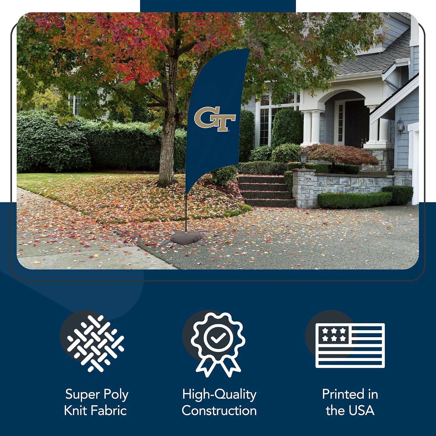Georgia Tech Yellow Jackets College Sports Printed Feather Flag - NCAA Licensed - Super Polyester - School Banner (Navy Blue, Gold) (7.5' Cross Base)