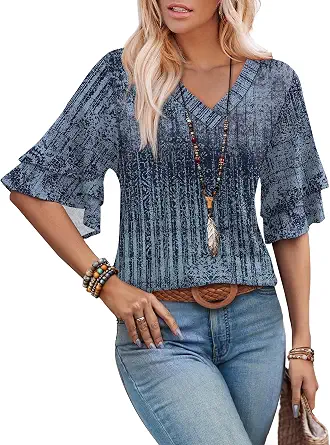 OFEEFAN Spring Tops for Women Boho Shirts Fashion Clothing Cute 3/4 Length Sleeve Blouses Dressy Casual Summer Outfits