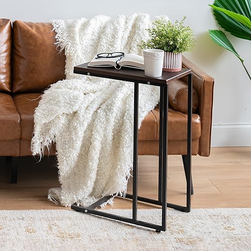 Miniatura 2 de IRIS Mesa auxiliar con marco de madera y metal de EE. UU., mesa auxiliar para sofá, refrigerio de café, mesita de noche para dormitorio, escritorio