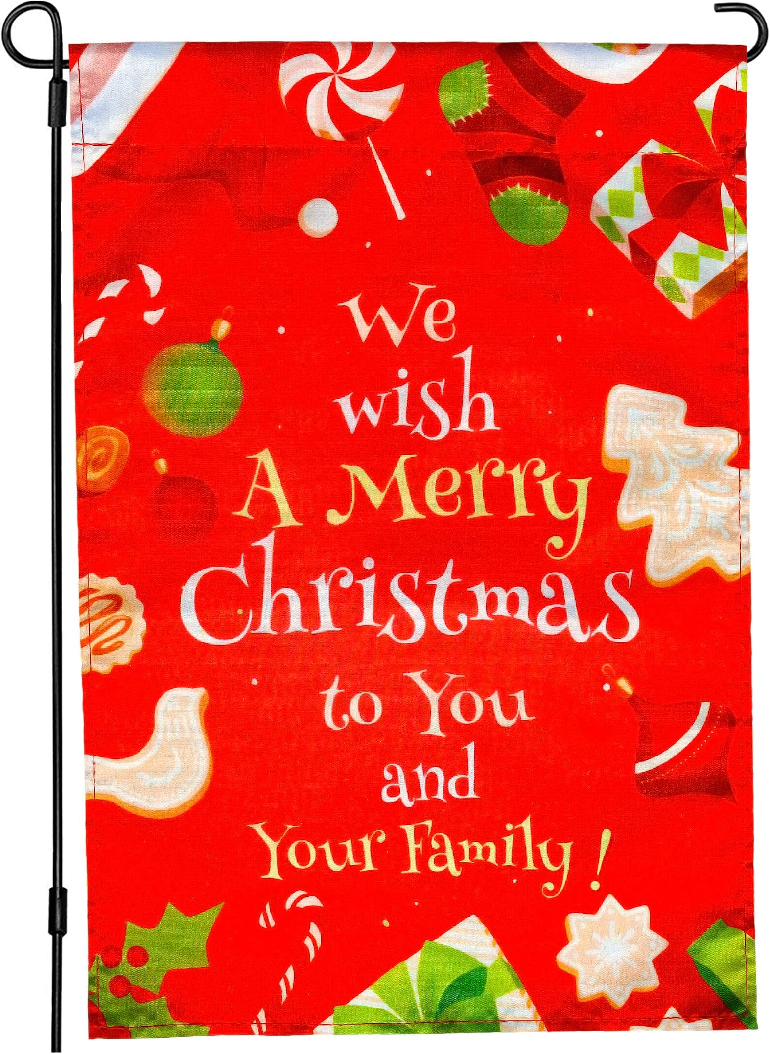Christmas garden flag - outdoor 12 x 18 double sided merry xmas yard flags decorations - outside seasonal red house decor - outdoors welcome lawn decoration for the winter, fall, autumn, Thanksgiving