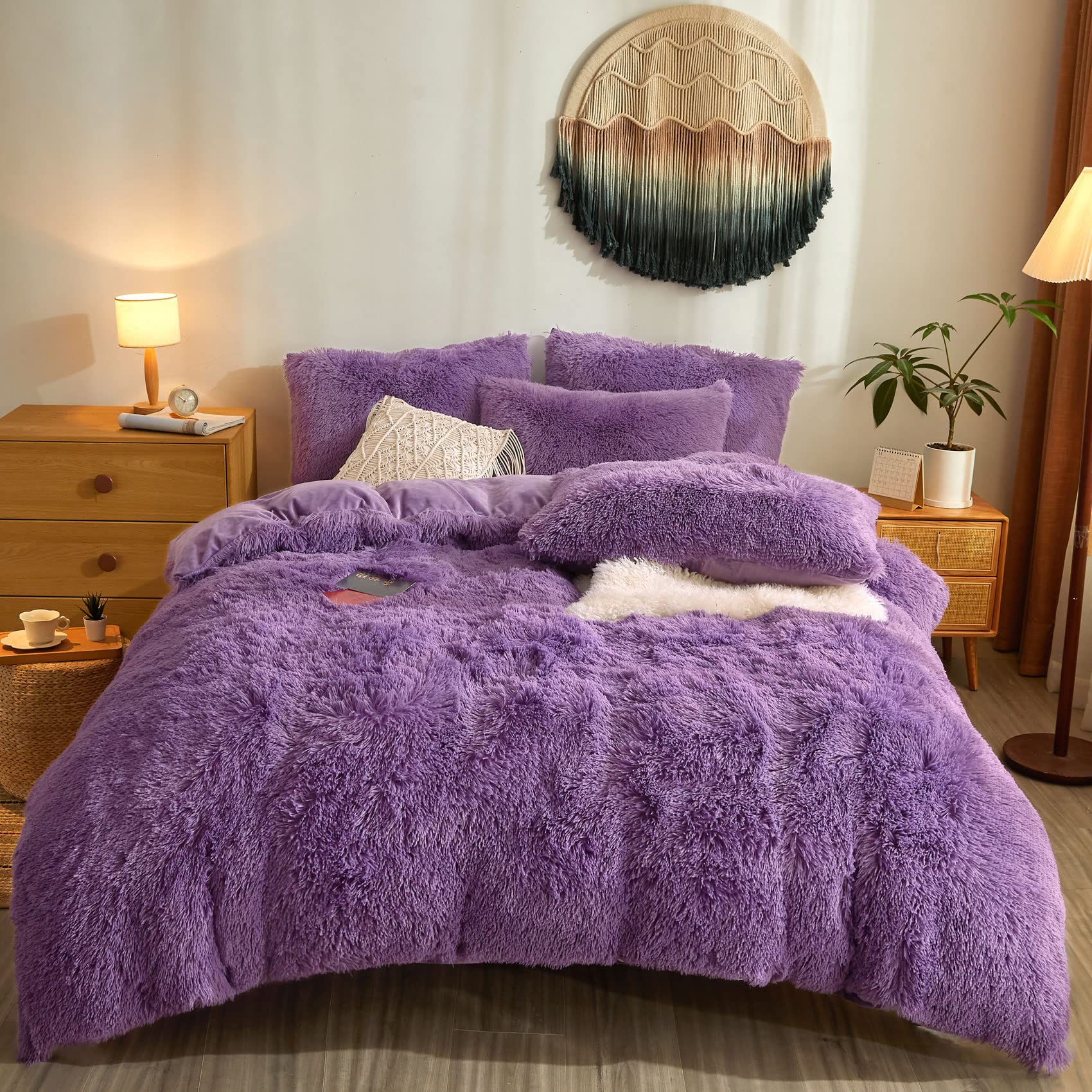 Purple Comforter Cover Shaggy Plush Set 
