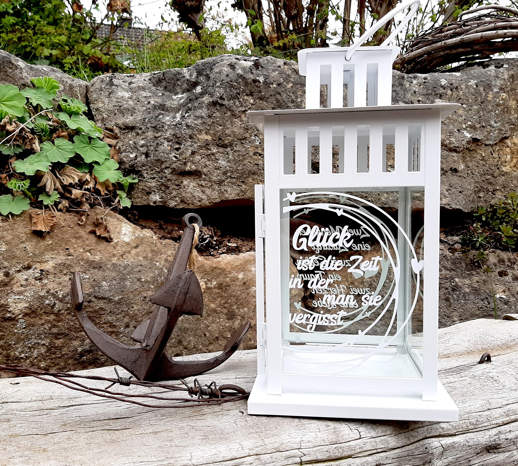 Kilala Laterne Hochzeit mit Namen und Datum weiß 28 cm, Hochzeitsgeschenk für Brautpaar, aus Edelstahl mit Magnetverschluss