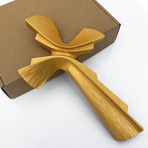 Wooden Hand Carved Cross for Wall Decor, Large Crucifix Wall Art Handmade (7.87, Gold)