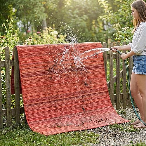 Miniatura 9 de Fab Habitat - Tapete de plástico reciclado para exteriores, impermeable, resistente a la decoloración y a las arrugas, a rayas, para patio, pórtico,