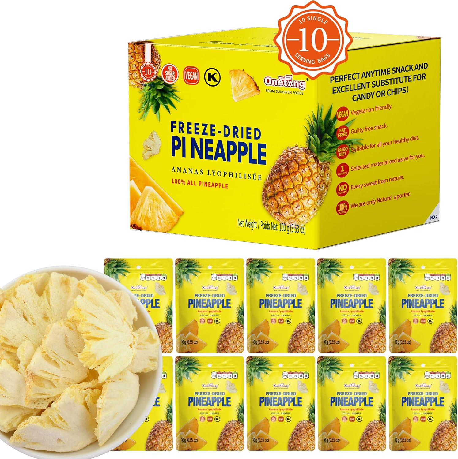 FreezeDried Fruit Pineapple Chips, 10 Pack SingleServe Pack