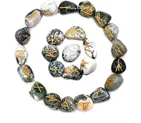 Conjunto de 25 Runas de Cristal Ágata Árvore com Runas Gravadas com Runas Livro PDF