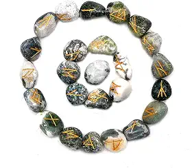 Conjunto de 25 Runas de Cristal Ágata Árvore com Runas Gravadas com Runas Livro PDF