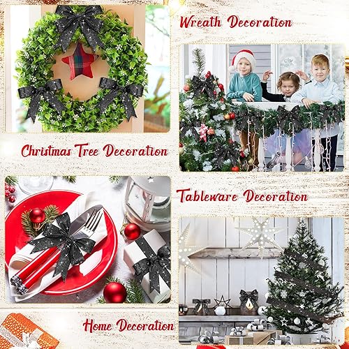 Miniatura 6 de Cintas de purpurina de Navidad de 50 yardas, cinta metálica con borde con alambre de 1.5 pulgadas, cintas decorativas para árbol de Navidad para