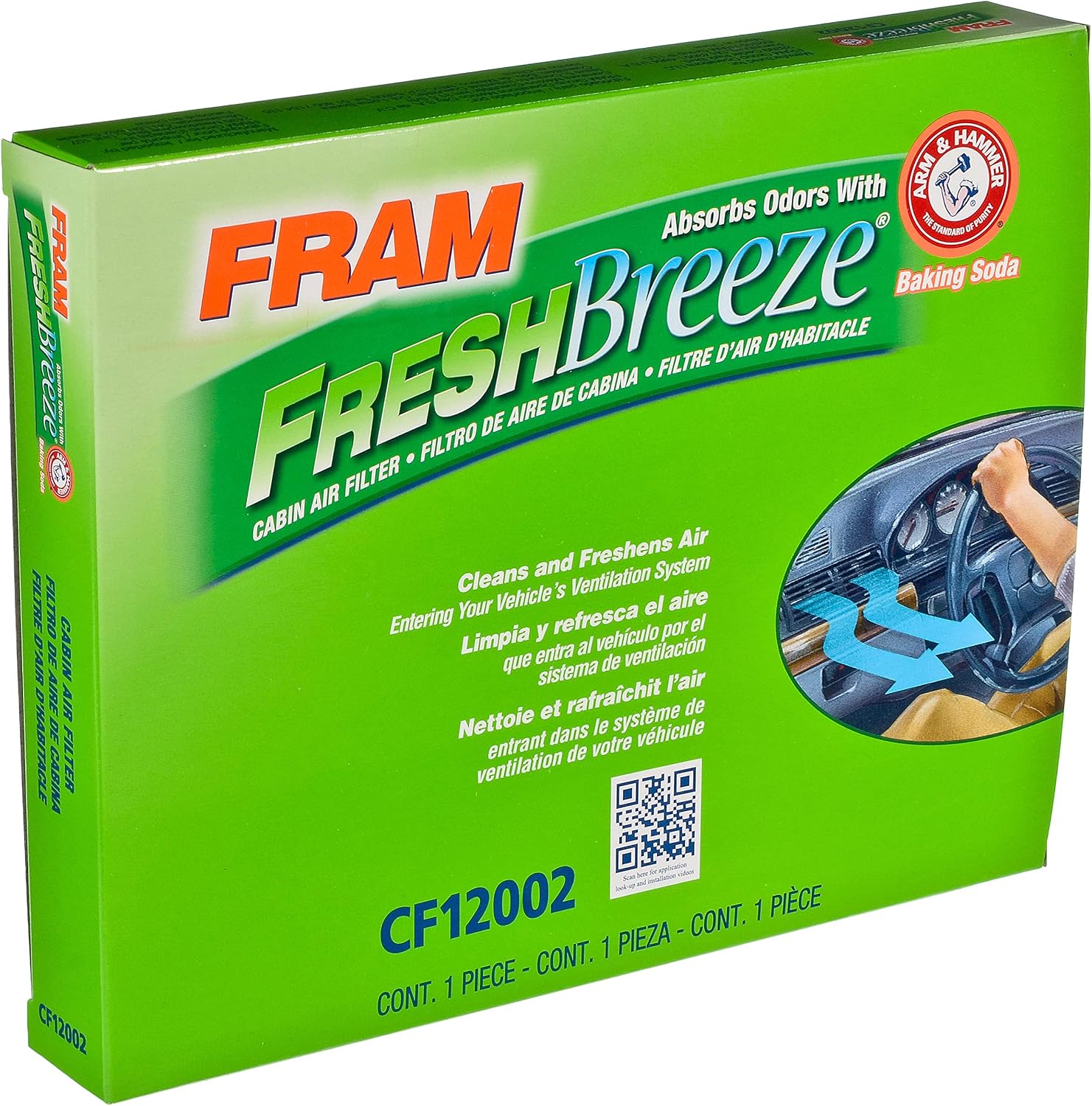 FRAM Fresh Breeze Cabin Air Filter Replacement for Car Passenger Compartment w/ Arm and Hammer Baking Soda, Easy Install, CF12002 for Kia Vehicles