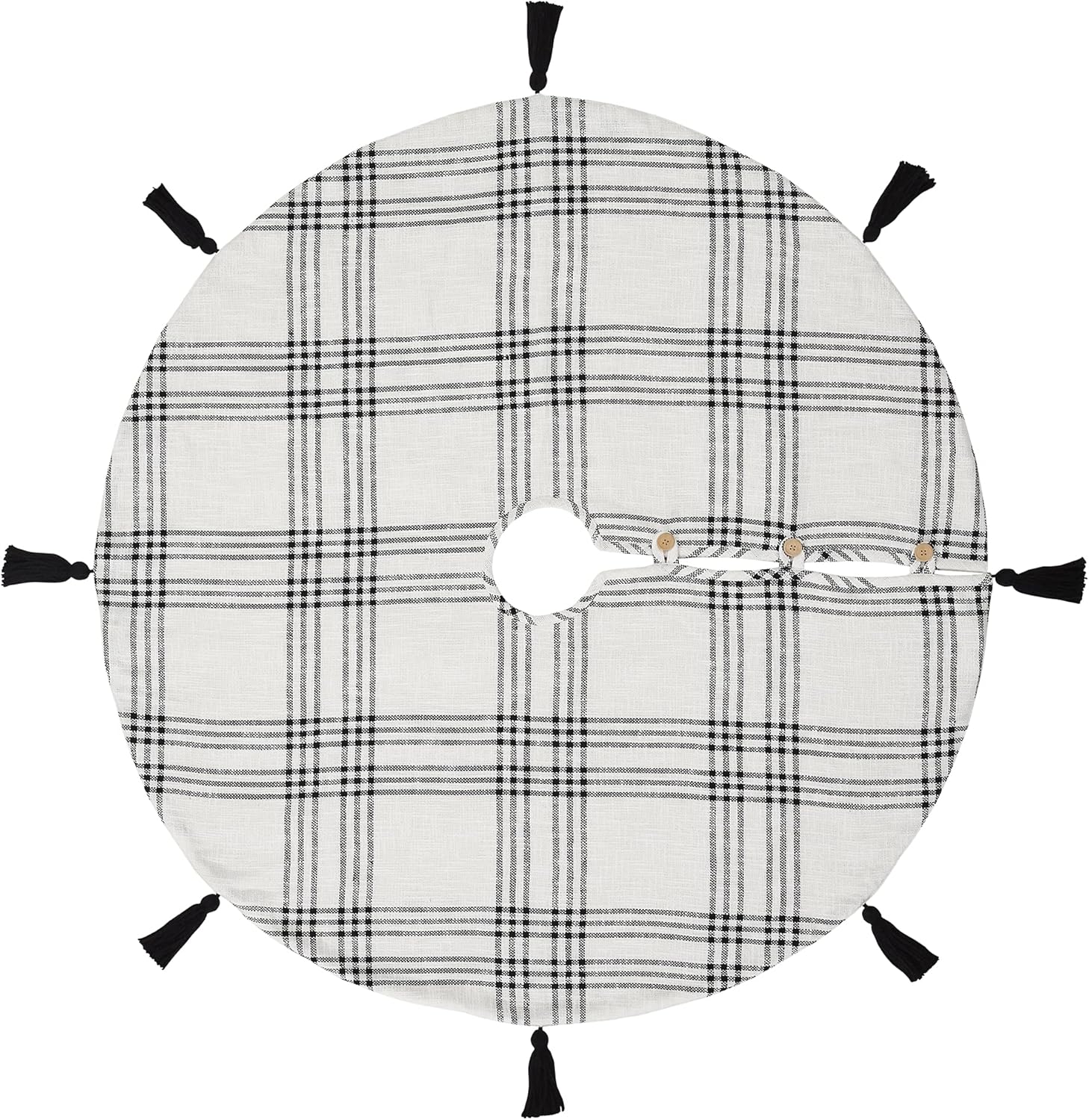 VHC Brands Woven Plaid Tree Skirt, Black & White, 48" Diameter