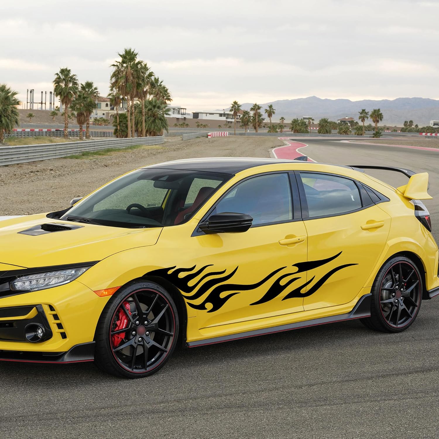 TOMALL 2Pcs 81'' Flame Graphics Car Body Side Stickers - Flame Racing Sports Stripe Decals - Universal Vinyl Waterproof Decal Decoration Accessories for Truck SUV Off-Road Vehicles (Black)