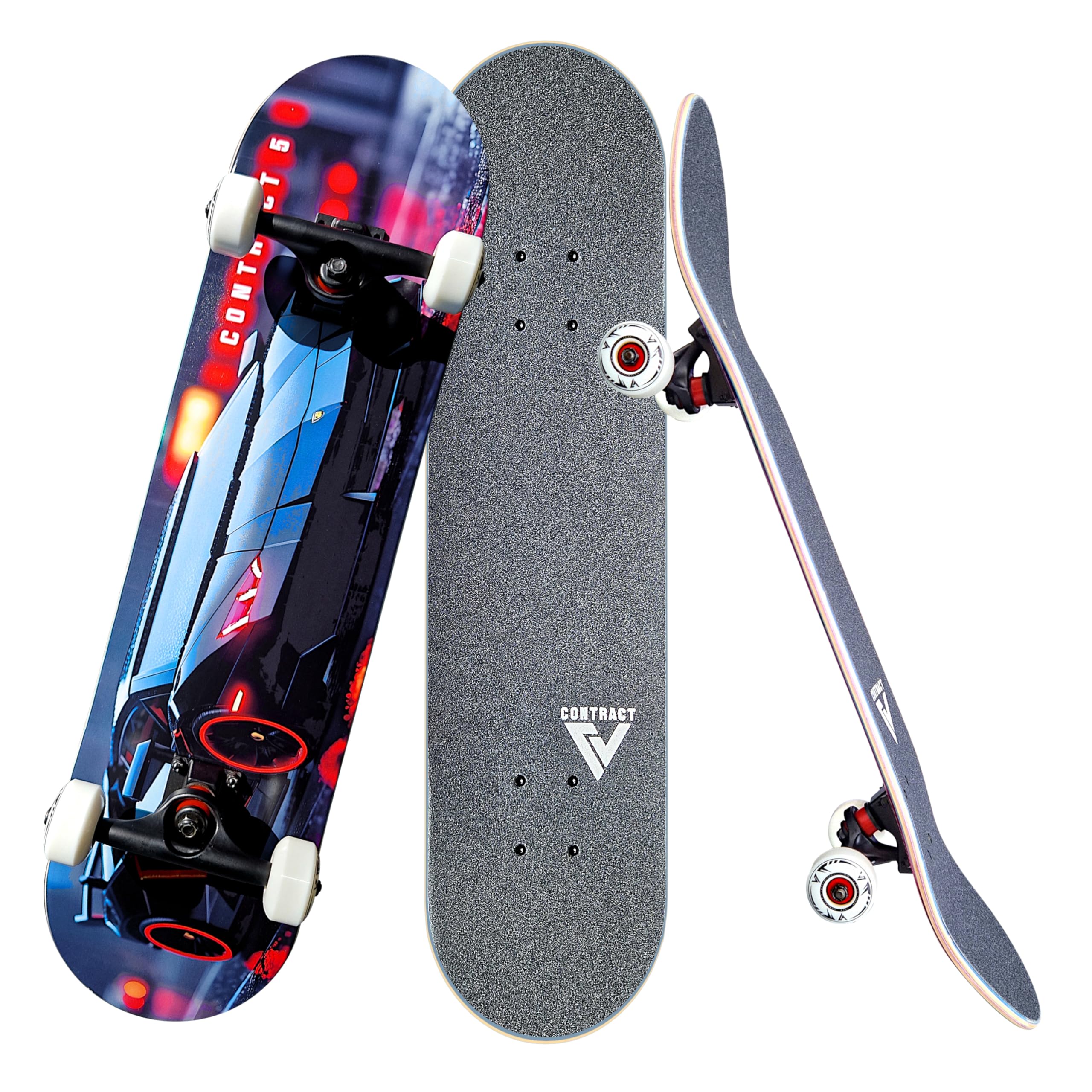 Komplett Skateboard Black Knight - für Kinder und Jugendliche - 7-lagiges Ahornholz Deck - Medium Concave Standard Popsicle Shape - für Anfänger, Profis, Mädchen & Jungs