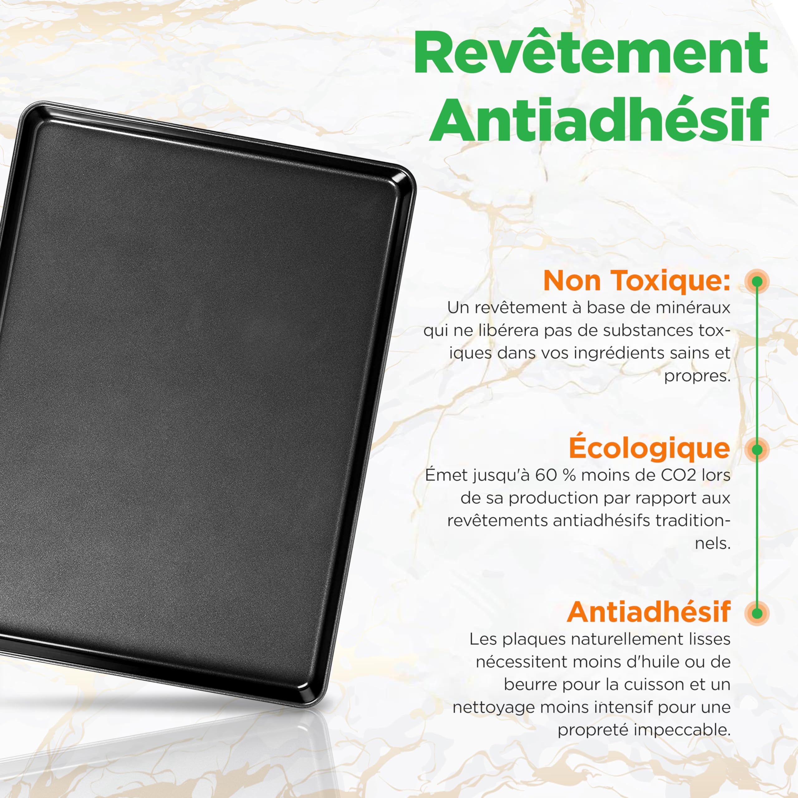 NutriChef Plaque à Biscuits Non-adhésive - Ensemble de 2 Grandes Plaques de Cuisson en Métal pour Four, Plaques de Cuisson Non-adhésive de Haute Qualité, Revêtement Métallique Noir, Sans PFOA, PFOS