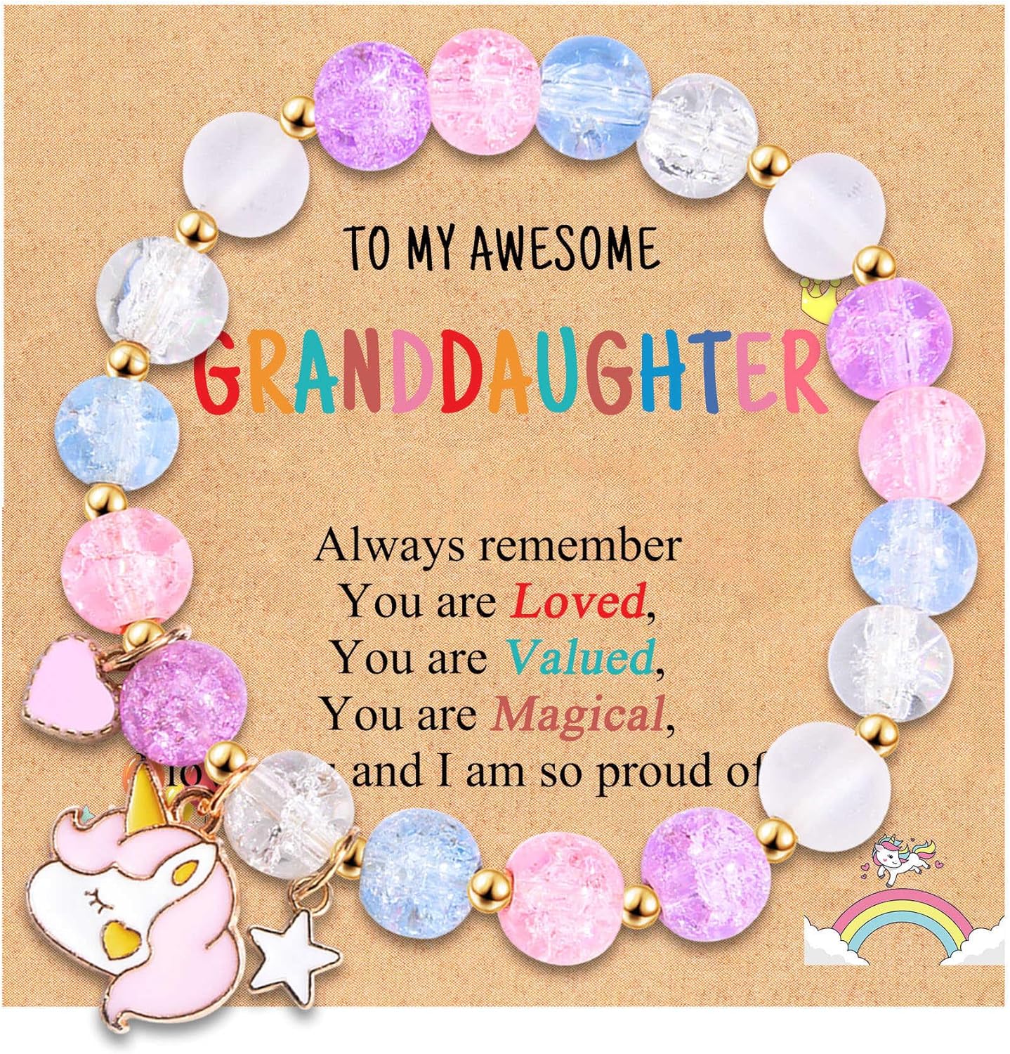 Leyung Gifts for Daughter Granddaughter Niece, Beaded Bracelets Jewelry, Christmas Stocking Stuffers for Kids, Easter Basket Stuffers Graduation Valentines Day Birthday Gifts with Card