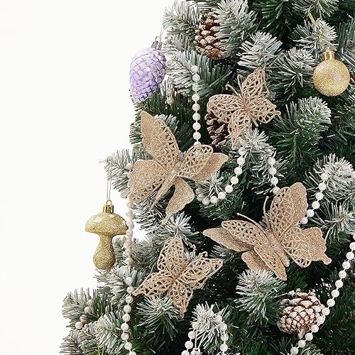 Miniatura 2 de 16 adornos de mariposa para árbol de Navidad con purpurina, 2 estilos de decoración de Navidad de mariposa hueca con clips, adornos de mariposa