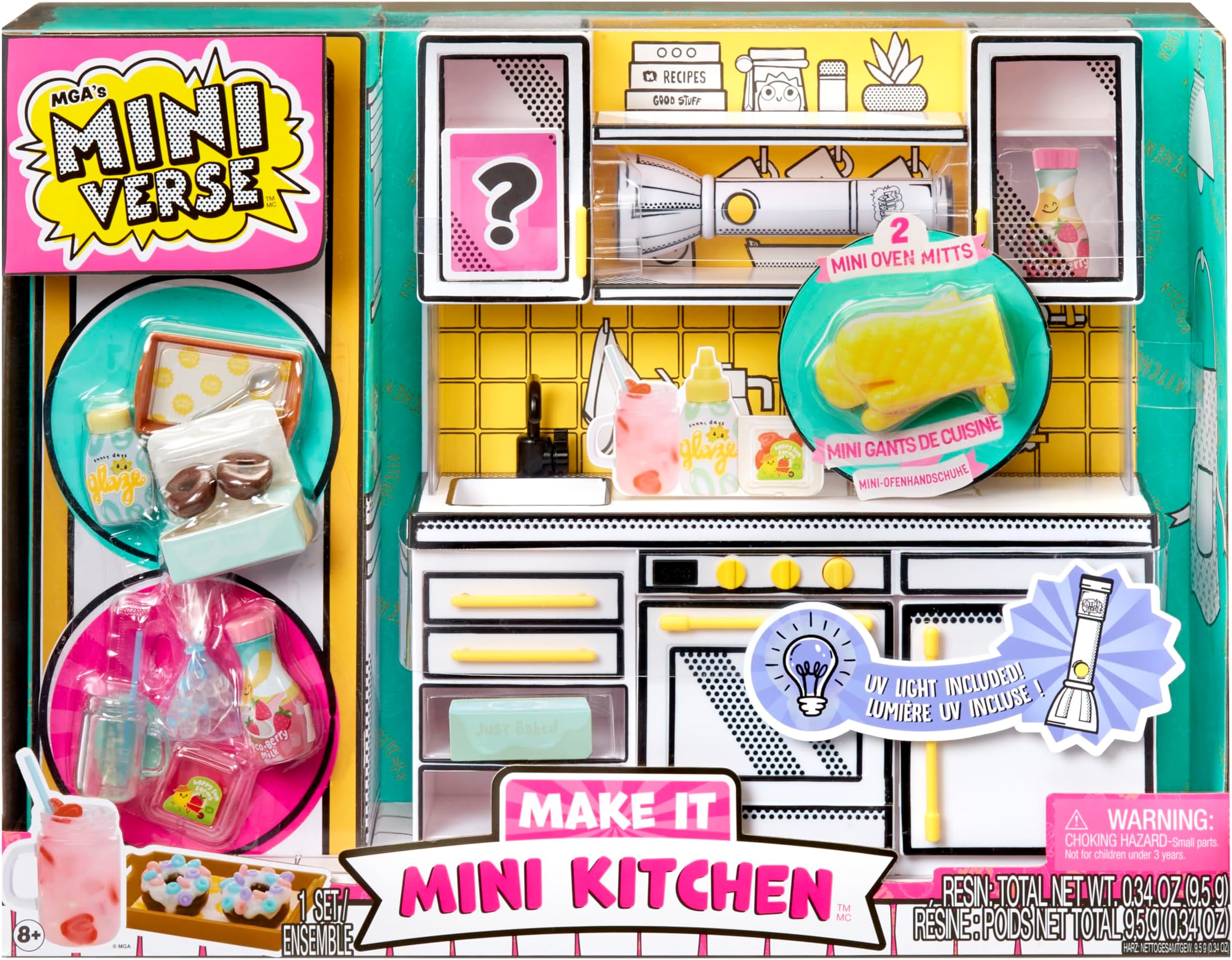 MGA's Miniverse Make It Mini Kitchen, Kitchen Playset, w/UV Light, Collectibles, DIY, Resin Play, Exclusive, Mystery Recipe, Mini Oven Mitts, NOT EDIBLE, 8+