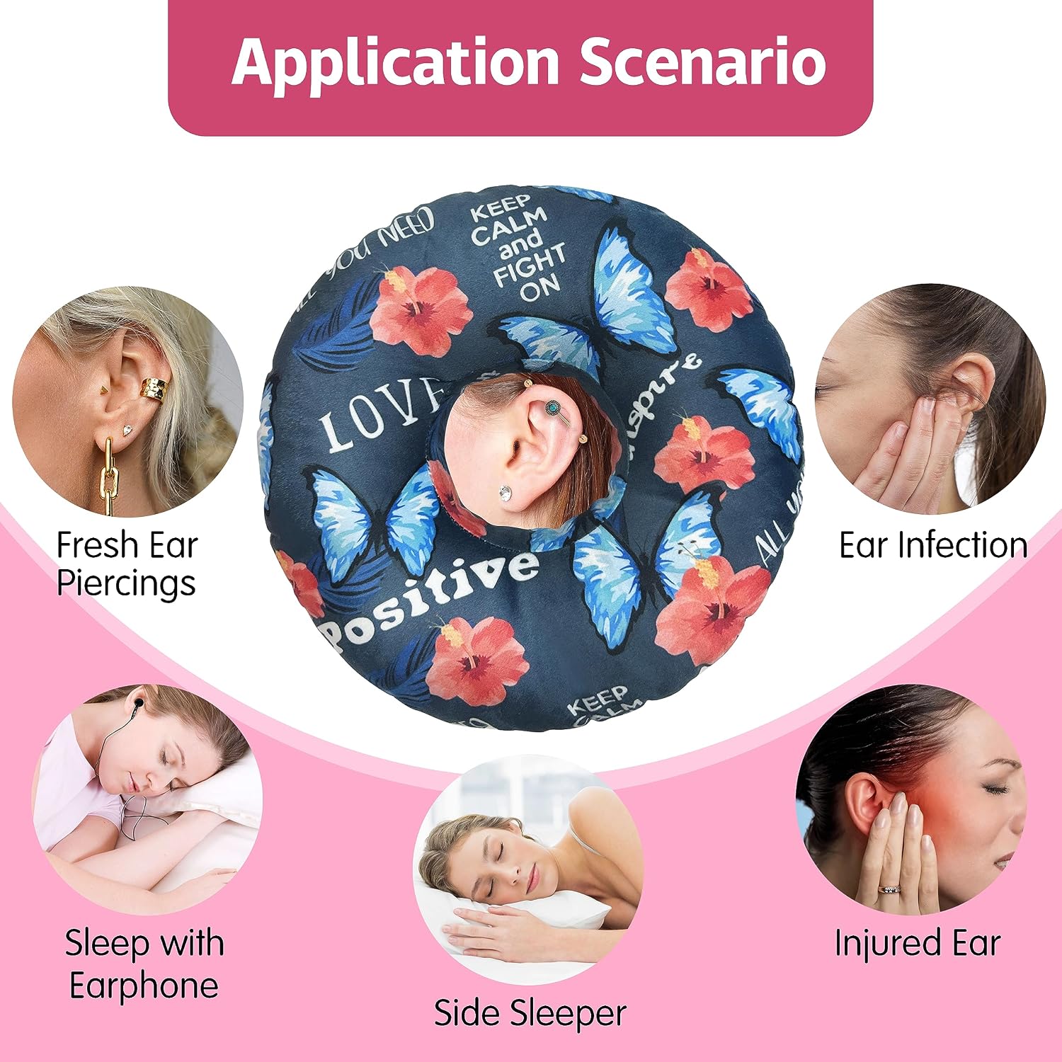 Ear Piercing Pillow for Side Sleepers Pillows with Holes for Ear Pain,Donut Pillow for Ear Side Sleeping Pillow for Adults CNH Ear Pain Relief Pressure Sores Ear Pillow with Hole in Center