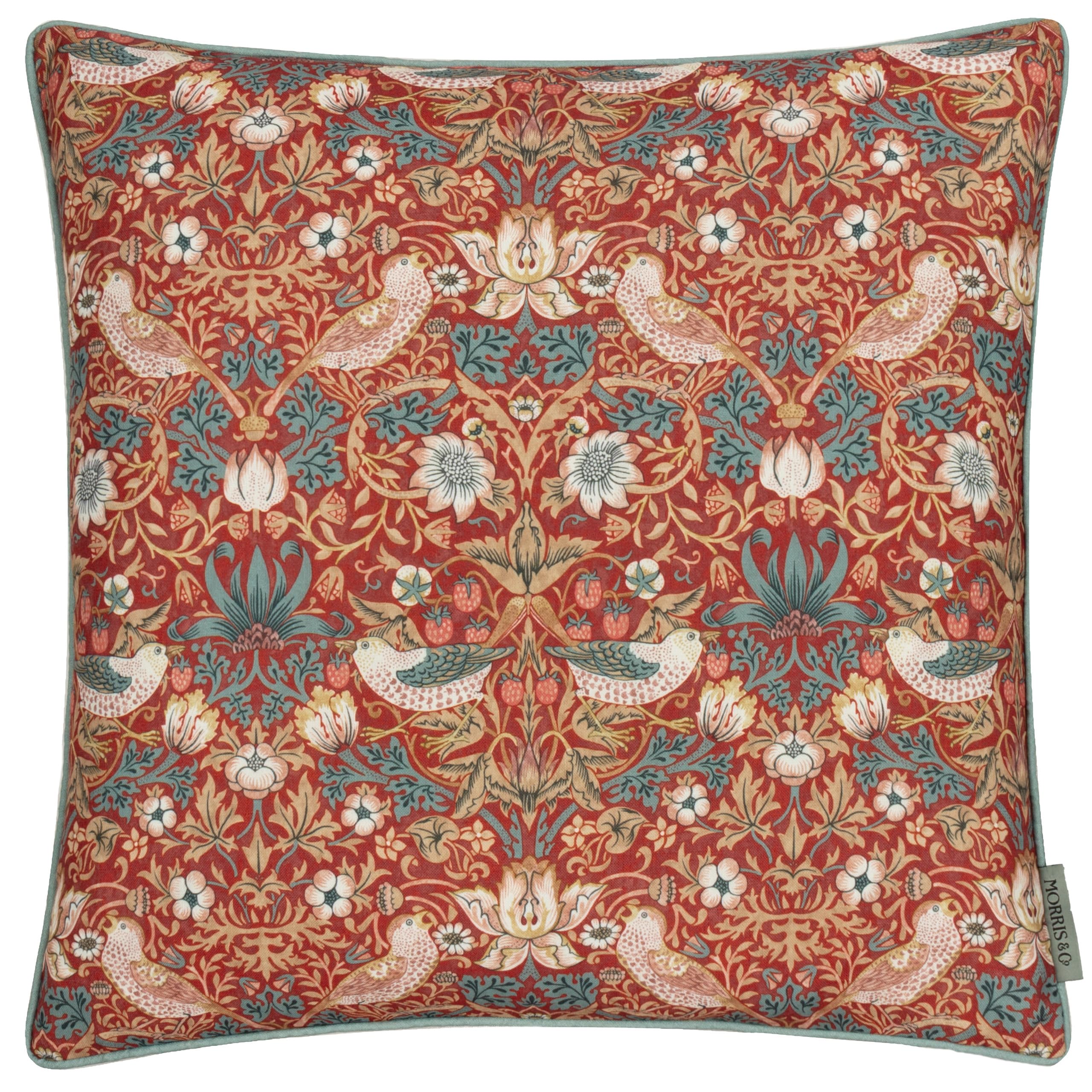 Morris & Co Unisex Red Strawberry Thief Piped Outdoor Cushion In 50Cm X 50Cm