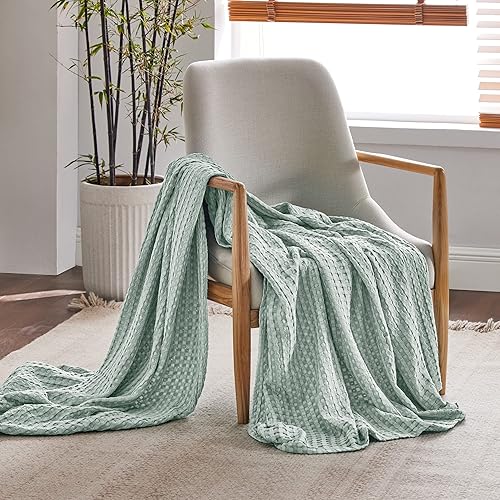 Miniatura 2 de Bedsure Manta de algodón con punto gofre, tamaño individual XL, ligera, transpirable de rayón derivado del bambú, para personas que duermen con