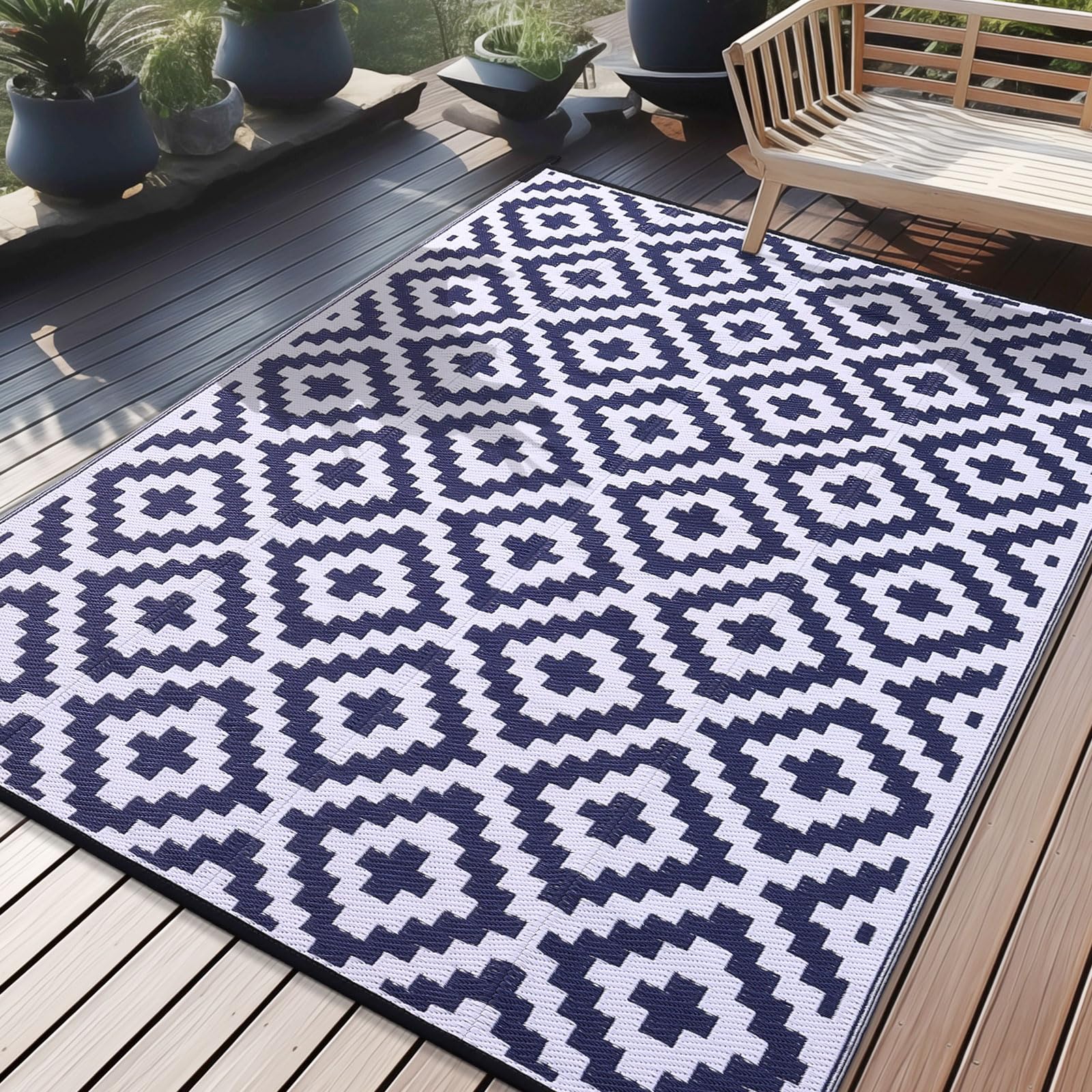 OLANLY Waterproof Outdoor Rug 6x9 ft, Reversible Plastic Straw Patio