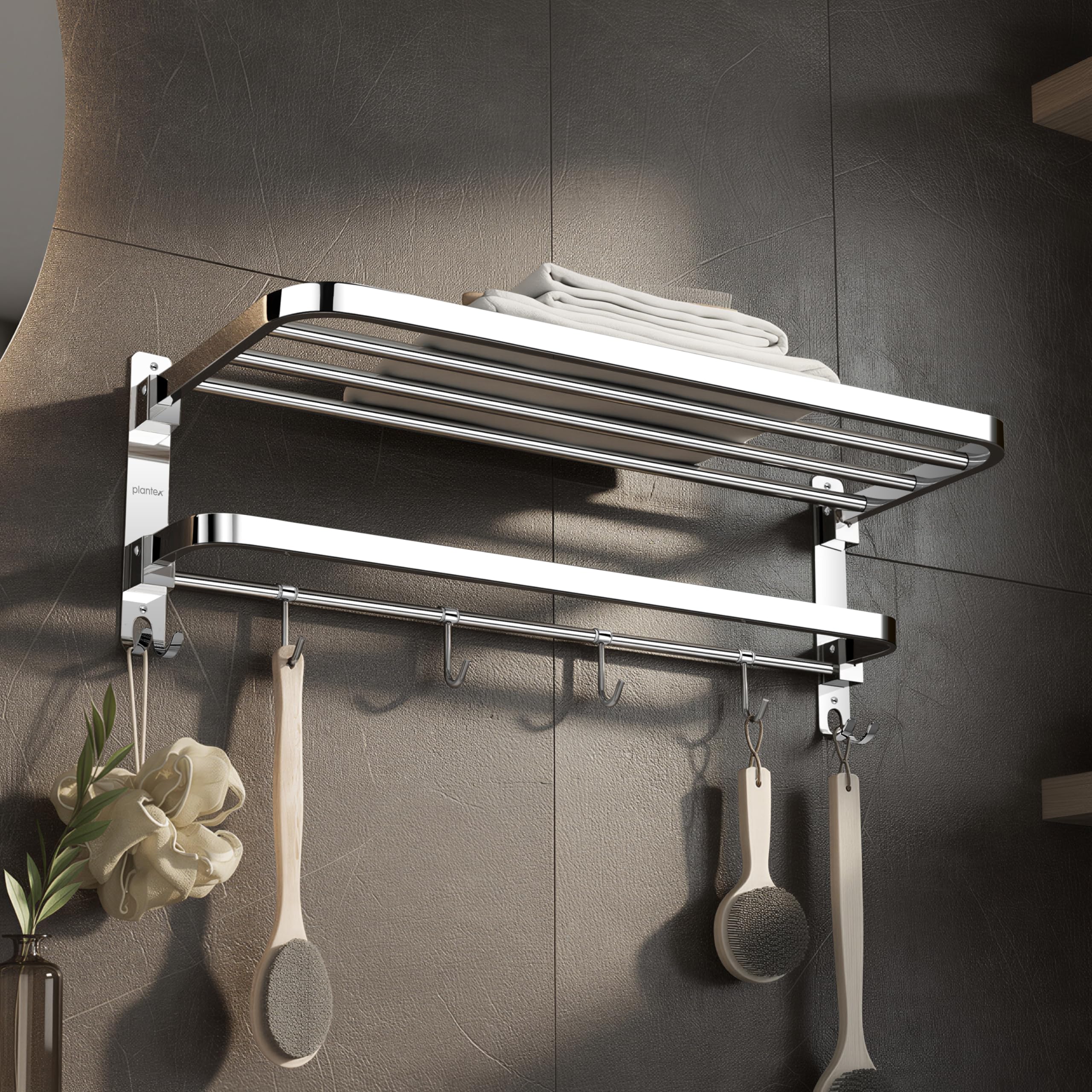 Plantex 24 Inch Towel Rack for Bathroom/Stainless Steel Towel Holder/Hanger with Rod/Bathroom Accessories - Pack of 1 (Chrome)