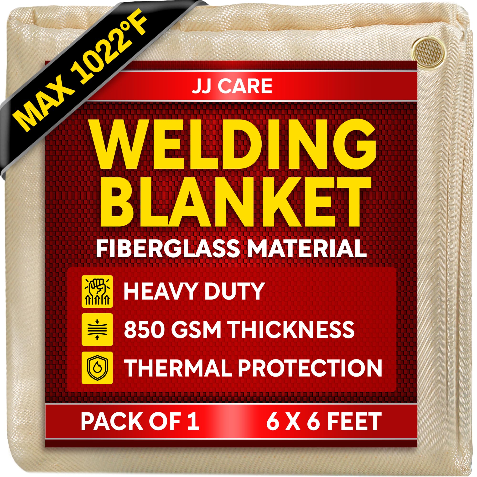 Welding Blanket - 6ft x 6ft, 850GSM Fiberglass Welding Blanket for Smokers with Brass Grommets, Heavy Duty Fireproof Welders Mat for Industrial, Smoker, Grill and Camping