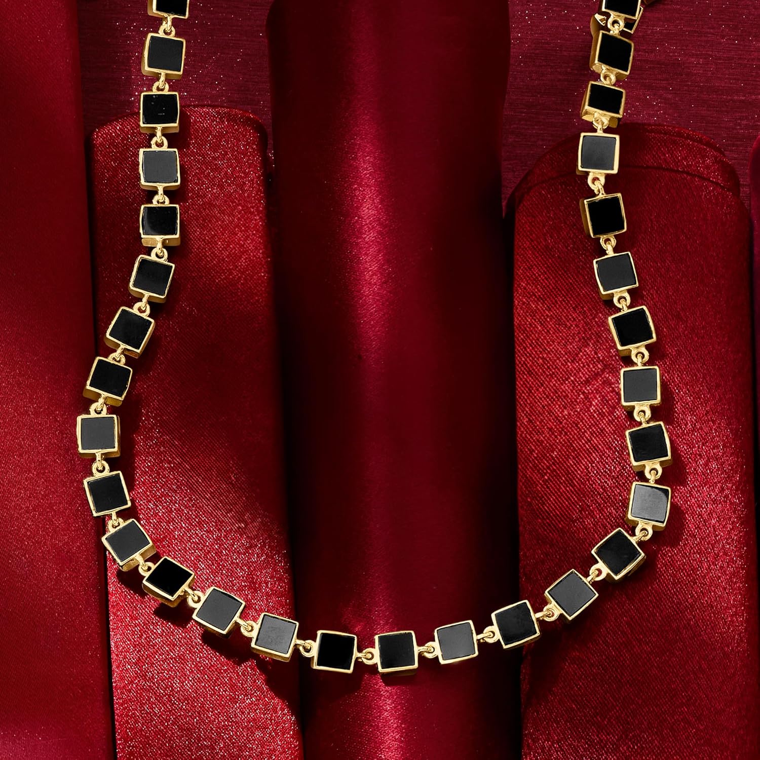 Ross-Simons Bezel-Set Onyx Station Necklace in 18kt Gold Over Sterling. 18 inches