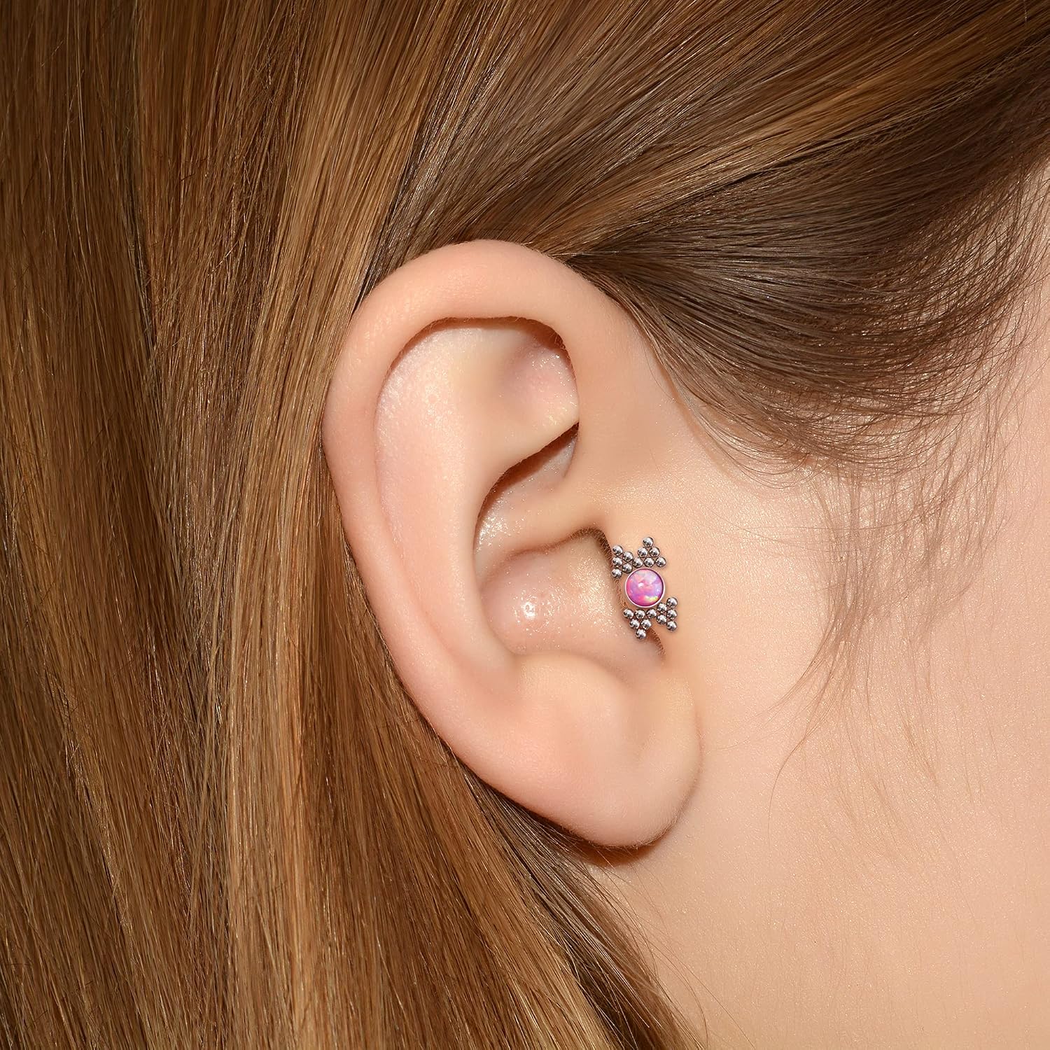 "Cartilage Stud - Titanium Cartilage Barbell, Crescent Moon Cartilage Earring"