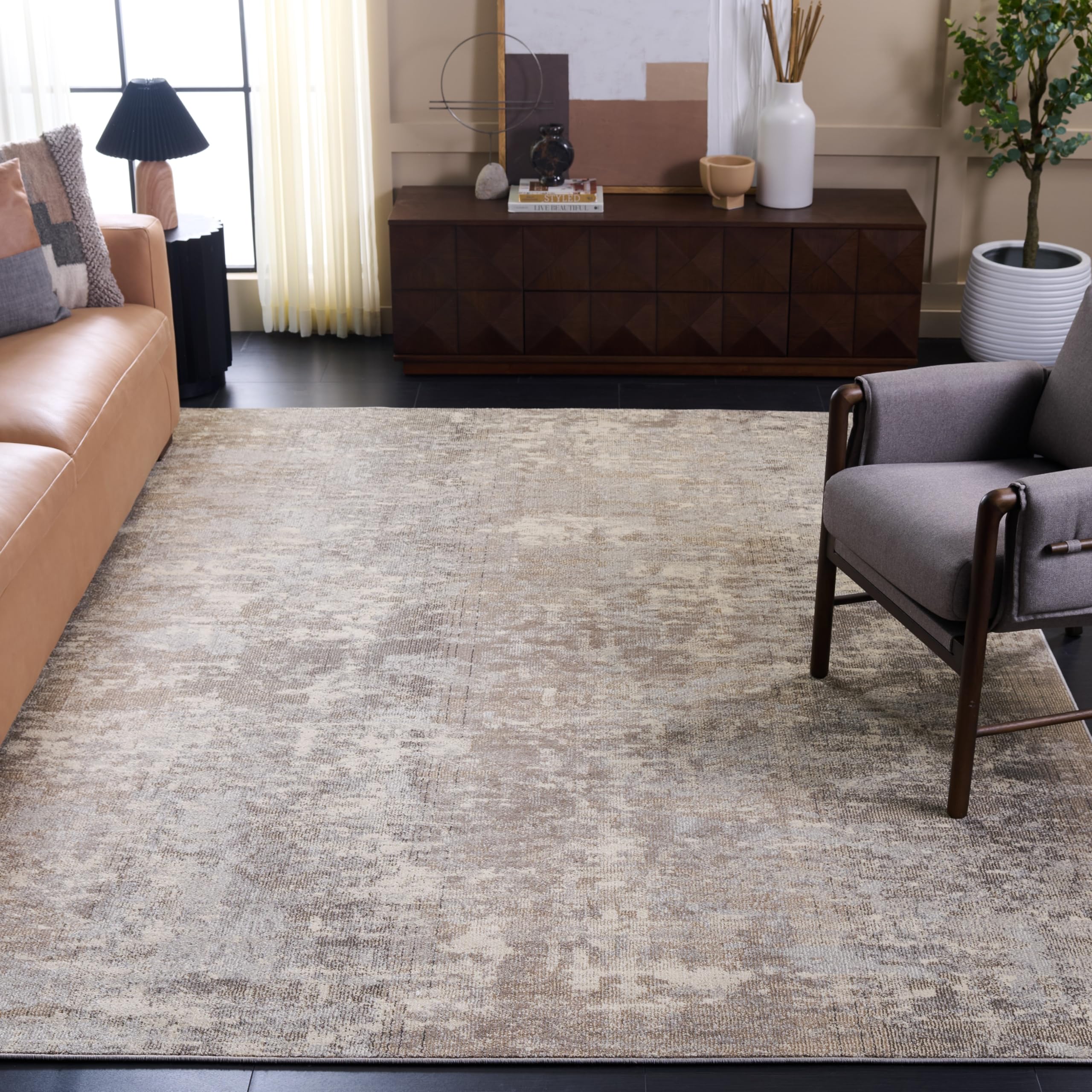 SAFAVIEH Madison Collection X-Large Area Rug - 12' x 15', Grey & Beige, Modern Abstract Design, Non-Shedding & Easy Care, Ideal for High Traffic Areas