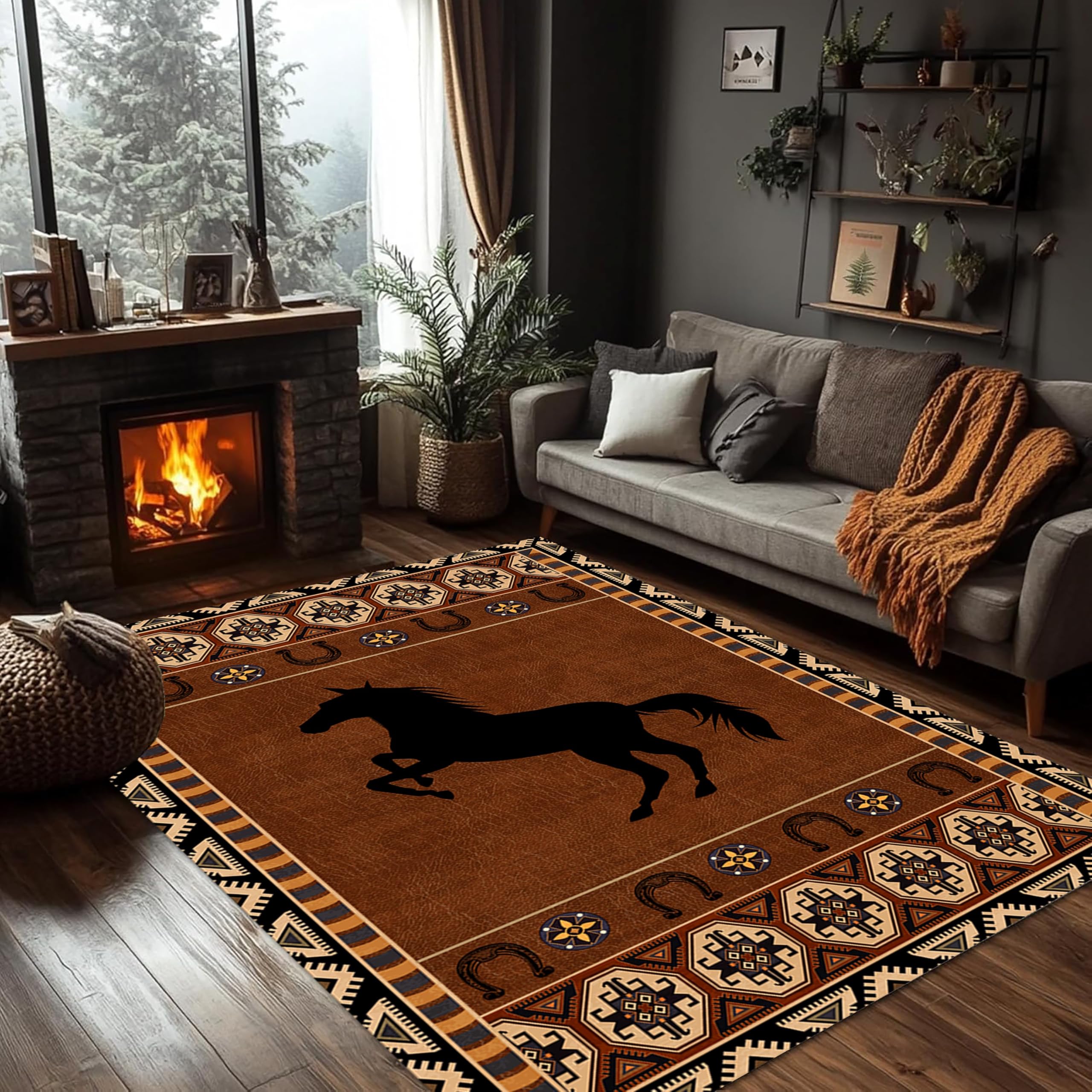 PDENZG Western Rugs for Living Room，180x230cm,Large Rustic Farmhouse Aztec Rugs，Southwestern Living Room Area Rug，Native American Indian Tribal Rug,Indoor Texas Decor Horseshoe Western Cowboy Carpet — image 1