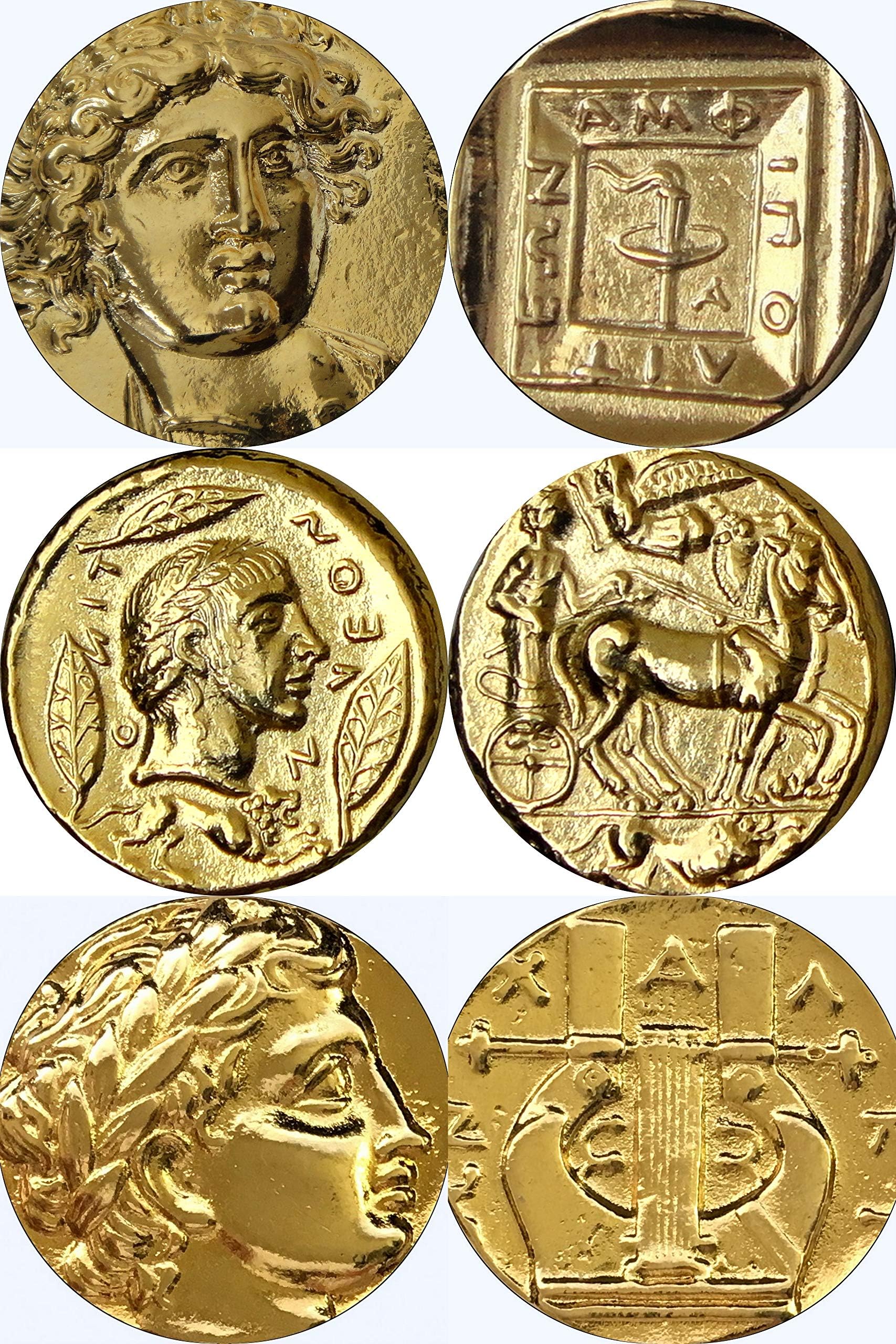 Apollo, 3 Famous Greek Coins of Apollo, Greek God of the Sun, Son of Zeus Greek Mythology (3APOLLO-S)
