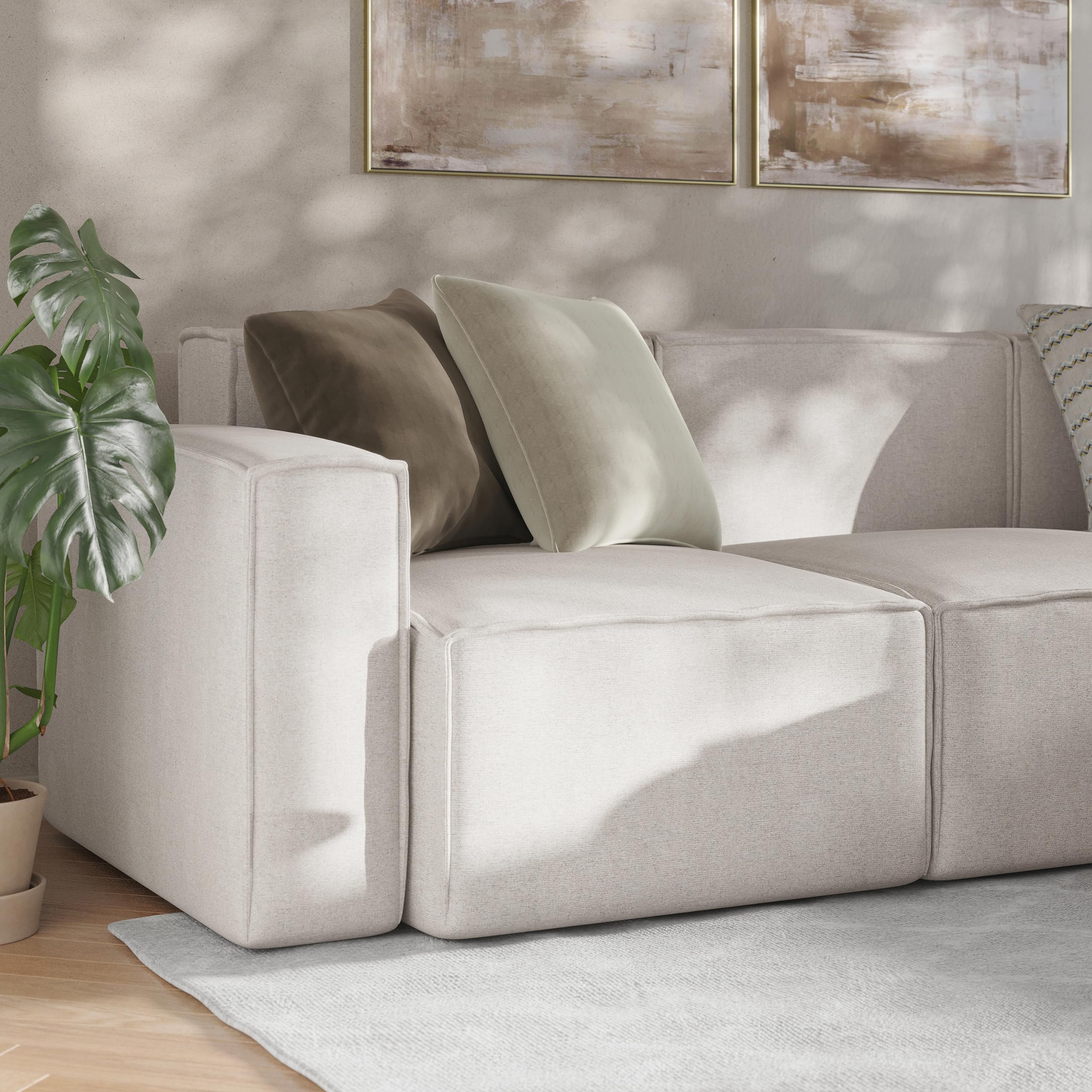 BizChair Fabric Left Chair Module for Sectional Sofa, Customizable Modular Couch Left Seat with Arm Rest, Cream
