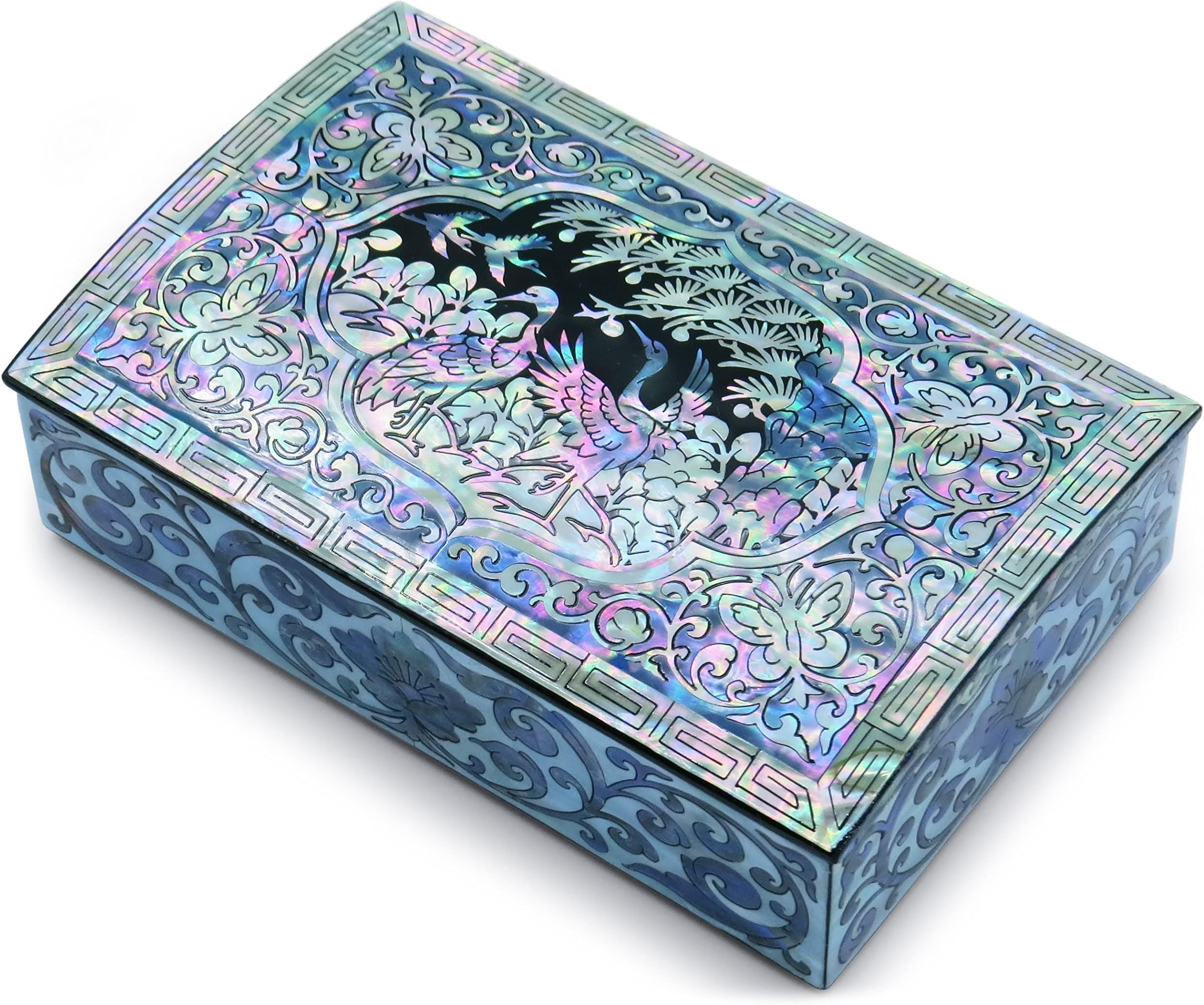 MADDesign Mother of Pearl Jewelry Decorative Trinket Box Handmade Cranes Small