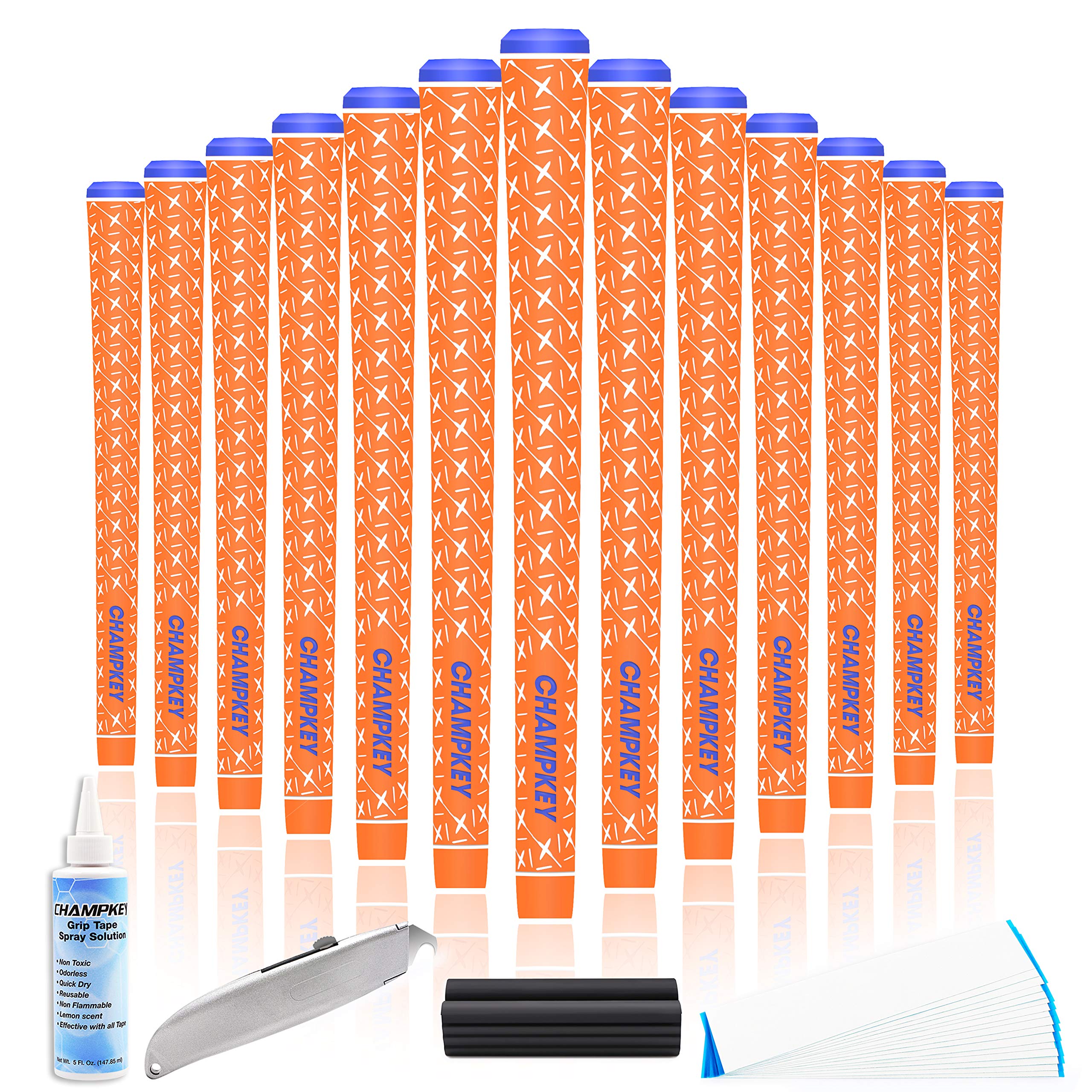 CHAMPKEY X Rubber Golf Grips 13 Pack - All Weather Performance with 15 Tapes and Repair Kits