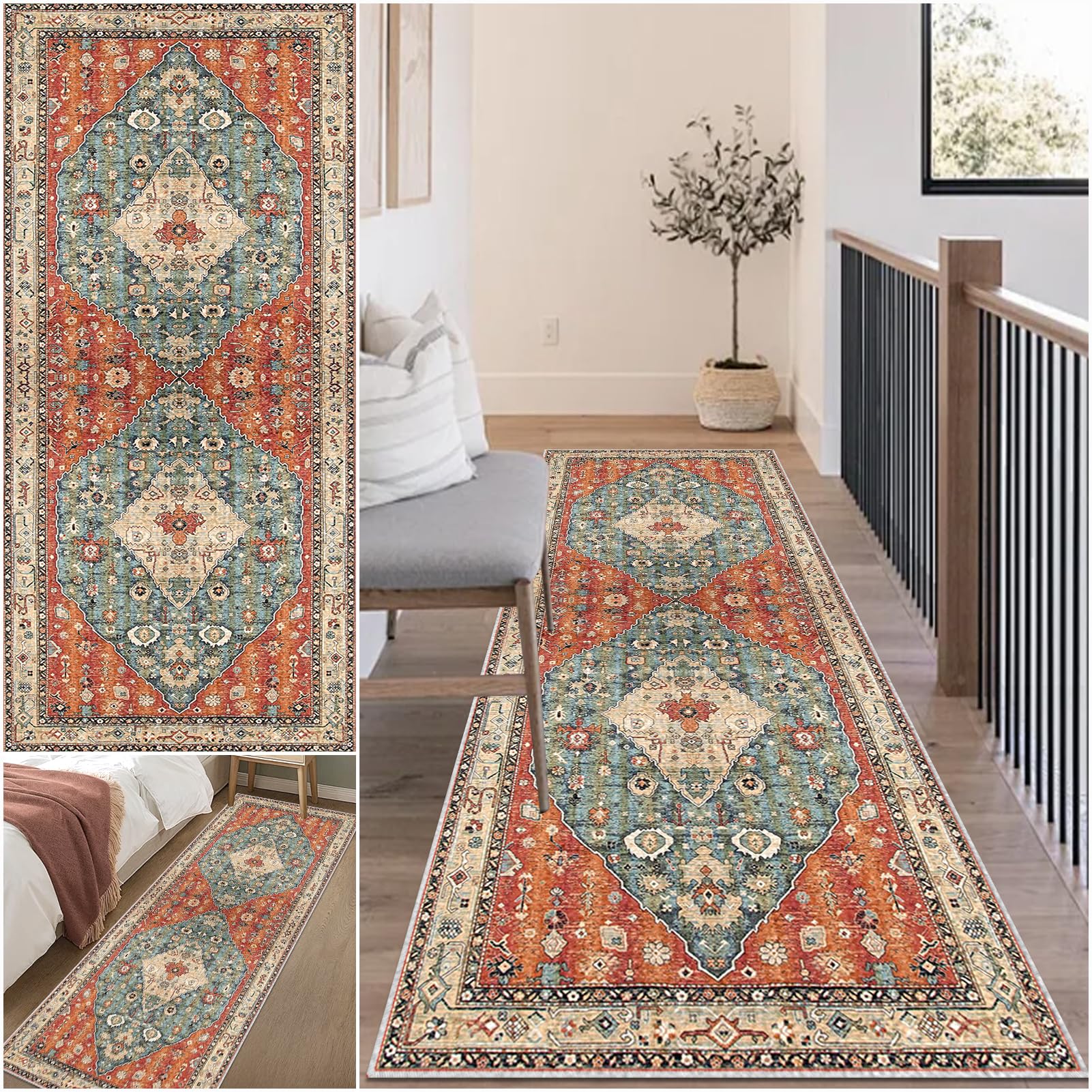 Carpet Runners for Hallways Non Slip Washable Runner Rugs 100 x 200 cm Long Soft Kitchen Runner Floor Protector Area Rugs Hallway Hall Runners Narrow Rug for Kitchen Bedroom Hallways Living Room
