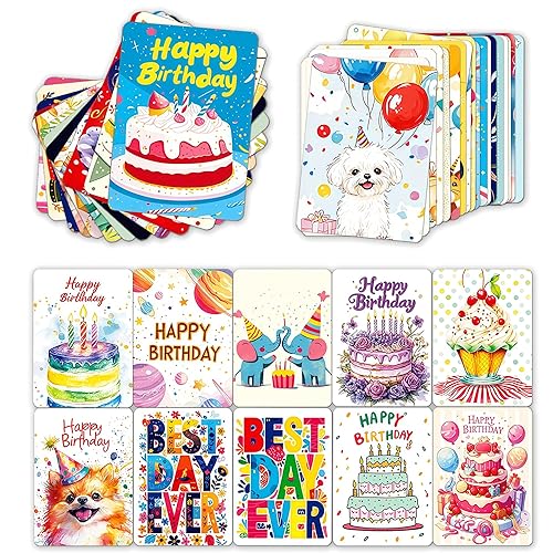 50 Pcs Cute Happy Birthday Cards, 2.52 * 3.5 Inch